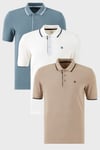 Pamuklu Regular Fit Şerit Detaylı Düğmeli Polo Yaka 3'lü Paket Erkek T Shirt 5902118S3 Beyaz-Mavi-Vizon