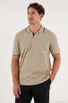 Pamuklu Regular Fit Şerit Detaylı Erkek Polo Yaka T Shirt 5902964 VİZON