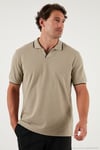 Pamuklu Regular Fit Şerit Detaylı Erkek Polo Yaka T Shirt 5902964 VİZON