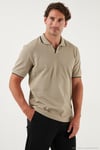 Pamuklu Regular Fit Şerit Detaylı Erkek Polo Yaka T Shirt 5902964 VİZON