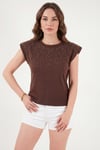 Pamuklu Regular Fit Taş Detaylı Kadın Bluz 5866945 KAHVE