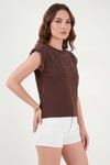 Pamuklu Regular Fit Taş Detaylı Kadın Bluz 5866945 KAHVE
