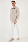 Pamuklu Regular Fit Tek Cepli Erkek Gömlek CF24S128229 TAŞ