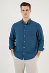 Pamuklu Regular Fit Tek Cepli Erkek Gömlek CF24S128229 İNDİGO