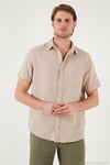 Pamuklu Regular Fit Tek Cepli Kısa Kol Erkek Gömlek CF25S128230 TAŞ