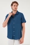 Pamuklu Regular Fit Tek Cepli Kısa Kol Erkek Gömlek CF25S128230 İNDİGO