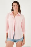 Pamuklu Regular Fit Uzun Kollu Düz Kadın Gömlek CF25S168305 AÇIK PEMBE