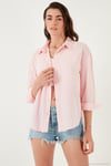 Pamuklu Regular Fit Uzun Kollu Düz Kadın Gömlek CF25S168305 AÇIK PEMBE