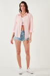 Pamuklu Regular Fit Uzun Kollu Düz Kadın Gömlek CF25S168305 AÇIK PEMBE