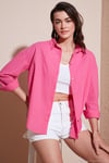 Pamuklu Regular Fit Uzun Kollu Düz Kadın Gömlek CF25S168305 Şeker Pembe