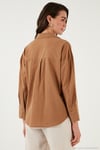 Pamuklu Regular Fit Uzun Kollu Düz Kadın Gömlek CF25S168305 CAMEL