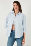 Pamuklu Regular Fit Uzun Kollu Düz Kadın Gömlek CF25S168305 MAVİ