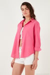 Pamuklu Regular Fit Uzun Kollu Düz Kadın Gömlek CF25S168305 Şeker Pembe