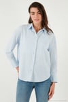 Pamuklu Regular Fit Uzun Kollu Düz Kadın Gömlek CF25S168305 MAVİ