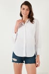 Pamuklu Regular Fit Uzun Kollu Düz Kadın Gömlek CF25S168305 BEYAZ