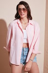 Pamuklu Regular Fit Uzun Kollu Düz Kadın Gömlek CF25S168305 AÇIK PEMBE