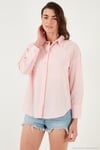 Pamuklu Regular Fit Uzun Kollu Düz Kadın Gömlek CF25S168305 AÇIK PEMBE