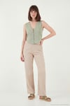 Pamuklu Regular Fit V Yaka Düğme Detaylı Yazlık Bluz Kadın Yelek 5866661 Olive