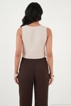Pamuklu Regular Fit V Yaka Düğme Detaylı Yazlık Bluz Kadın Yelek 5866661 TAŞ