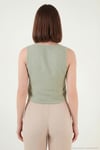 Pamuklu Regular Fit V Yaka Düğme Detaylı Yazlık Bluz Kadın Yelek 5866661 Olive