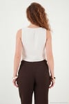 Pamuklu Regular Fit V Yaka Düğme Detaylı Yazlık Bluz Kadın Yelek 5866661 EKRU