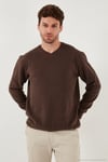 Pamuklu Regular Fit V Yaka Erkek Kazak 456202 V KAHVE