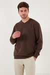 Pamuklu Regular Fit V Yaka Erkek Kazak 456202 V KAHVE