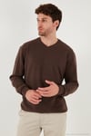 Pamuklu Regular Fit V Yaka Erkek Kazak 456202 V KAHVE