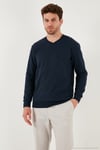 Pamuklu Regular Fit V Yaka Erkek Kazak 456202 V LACİVERT