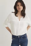 Pamuklu Regular Fit V Yaka Kadın Bluz 121357-22937 EKRU