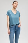 Pamuklu Regular Fit V Yaka Kadın T Shirt 167714-70753 MAVİ