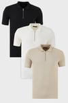 Pamuklu Regular Fit Yarım Fermuarlı 3'lü Paket Erkek Polo Yaka T Shirt 5902738S3 Siyah-Ekru-Vizon