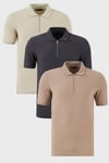 Pamuklu Regular Fit Yarım Fermuarlı 3'lü Paket Erkek Polo Yaka T Shirt 5902434S3 Taş-Antrasit-Vizon