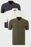 Pamuklu Regular Fit Yarım Fermuarlı 3'lü Paket Erkek Polo Yaka T Shirt 5902434S3 Ekru-Haki-Antrasit