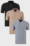Pamuklu Regular Fit Yarım Fermuarlı 3'lü Paket Erkek Polo Yaka T Shirt 5902434S3 Siyah-Gri-Vizon