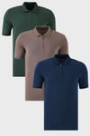 Pamuklu Regular Fit Yarım Fermuarlı 3'lü Paket Erkek Polo Yaka T Shirt 5903008S3 İndigo-Nefti-Toprak