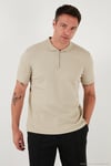 Pamuklu Regular Fit Yarım Fermuarlı 3'lü Paket Erkek Polo Yaka T Shirt 5902738S3 Vizon-Açık Haki-İndigo