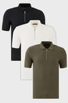 Pamuklu Regular Fit Yarım Fermuarlı 3'lü Paket Erkek Polo Yaka T Shirt 5902434S3 Siyah-Ekru-Haki