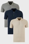 Pamuklu Regular Fit Yarım Fermuarlı 3'lü Paket Erkek Polo Yaka T Shirt 5902738S3 Vizon-Açık Haki-İndigo