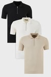 Pamuklu Regular Fit Yarım Fermuarlı 3'lü Paket Erkek Polo Yaka T Shirt 5902738S3 Siyah-Ekru-Vizon