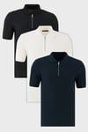 Pamuklu Regular Fit Yarım Fermuarlı 3'lü Paket Erkek Polo Yaka T Shirt 5902434S3 Siyah-Ekru-İndigo