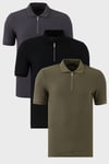 Pamuklu Regular Fit Yarım Fermuarlı 3'lü Paket Erkek Polo Yaka T Shirt 5902434S3 Siyah-Haki-Antrasit