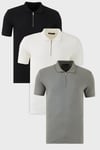 Pamuklu Regular Fit Yarım Fermuarlı 3'lü Paket Erkek Polo Yaka T Shirt 5902738S3 Siyah-Ekru-Açık Haki