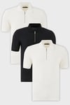 Pamuklu Regular Fit Yarım Fermuarlı 3'lü Paket Erkek Polo Yaka T Shirt 5902434S3 Siyah-Ekru-Ekru