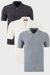 Pamuklu Regular Fit Yarım Fermuarlı 3'lü Paket Erkek Polo Yaka T Shirt 5902434S3 Ekru-Gri-Antrasit