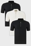 Pamuklu Regular Fit Yarım Fermuarlı 3'lü Paket Erkek Polo Yaka T Shirt 5902434S3 Siyah-Siyah-Ekru