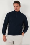 Pamuklu Regular Fit Yarım Fermuarlı Dik Yaka 2'li Paket Erkek Sweat 5905716S2 Koyu Vizon-Koyu Lacivert