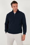 Pamuklu Regular Fit Yarım Fermuarlı Dik Yaka 2'li Paket Erkek Sweat 5905716S2 Koyu Lacivert-Taş