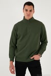 Pamuklu Regular Fit Yarım Fermuarlı Dik Yaka Erkek Sweat 5905470 HAKİ