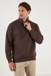 Pamuklu Regular Fit Yarım Fermuarlı Dik Yaka Erkek Sweat 59052592 KOYU KAHVE